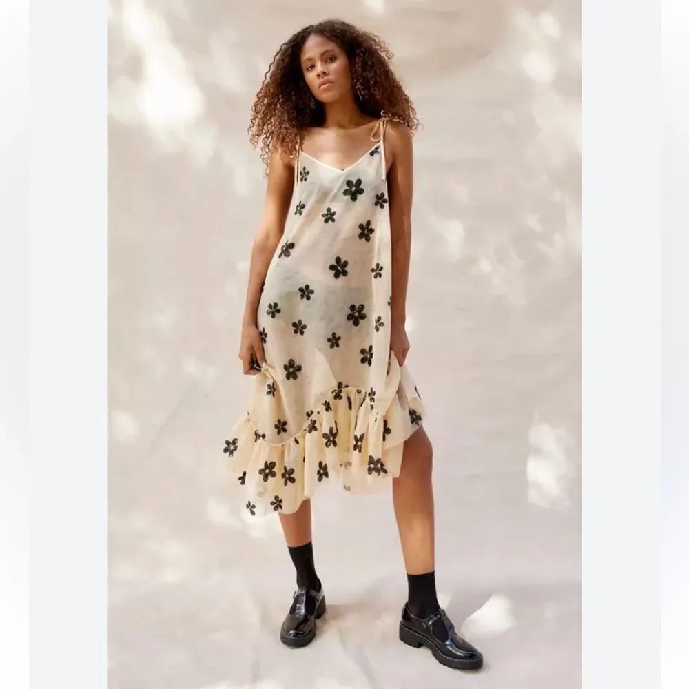 Anthropologie Cream Dress with Black Floral Accents